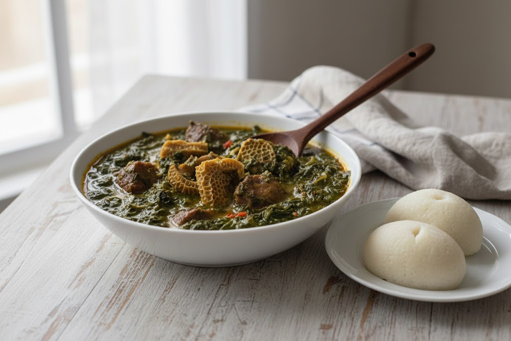 Bitterleaf Soup (Ofe Onugbu) with Pounded Yam