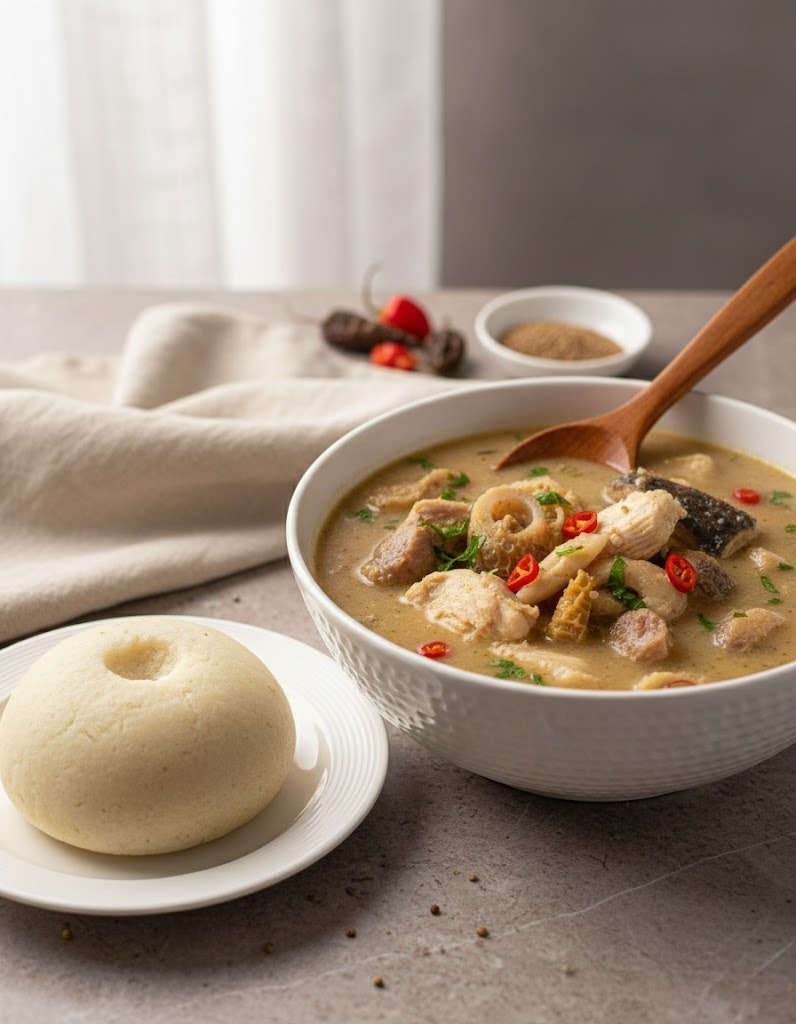 Ofe Nsala (White Soup) with Pounded Yam